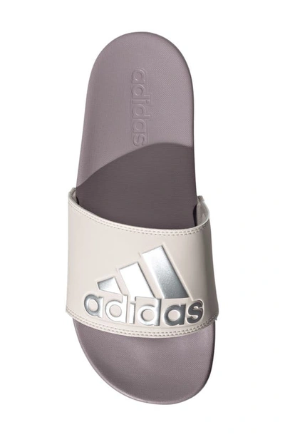 Shop Adidas Originals Adilette Comfort Slide Sandal In Fig/silver Met./putty