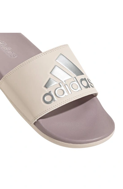 Shop Adidas Originals Adilette Comfort Slide Sandal In Fig/silver Met./putty
