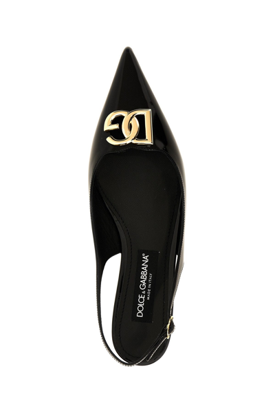 Shop Dolce & Gabbana Women Logo Slingback Ballet Flats In Black