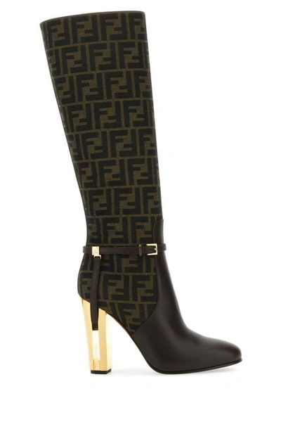 Shop Fendi Woman Embroidered Leather And Fabric Delfina Boots In Multicolor