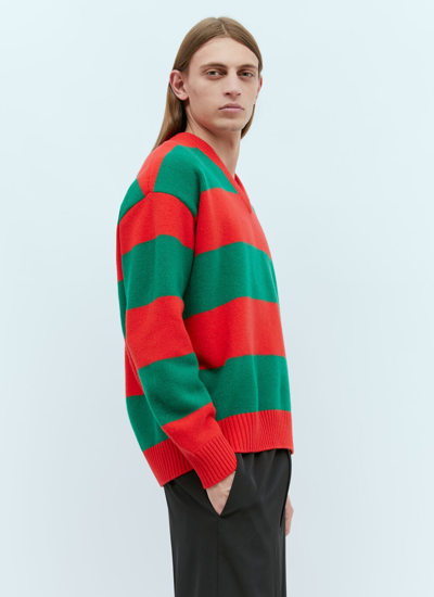 Shop Gucci Men Felted Wool Striped Sweater In Red