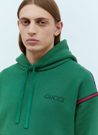 Shop Gucci Men Logo Embroidery Hooded Sweatshirt In Green