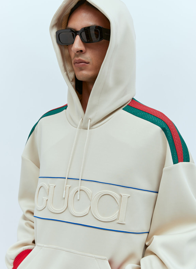 Shop Gucci Men Neoprene Web Sweatshirt In Cream