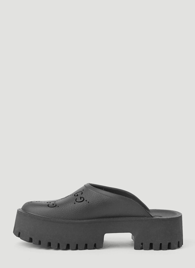 Shop Gucci Women Perforated G Platform Slip Ons In Black
