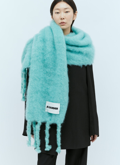 Shop Jil Sander Women Mohair Wool Scarf In Blue