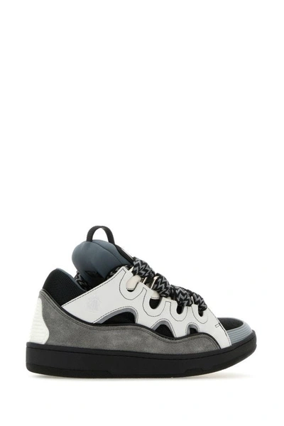 Shop Lanvin Man Multicolor Suede And Leather Curb Sneakers