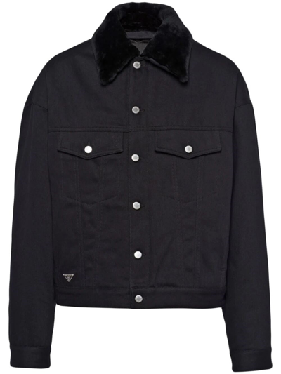 Shop Prada Men Padded Denim Bluson Jacket In Black