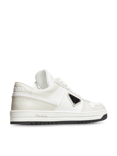 Shop Prada Women Downtown Sneakers In Perforated Leather In White