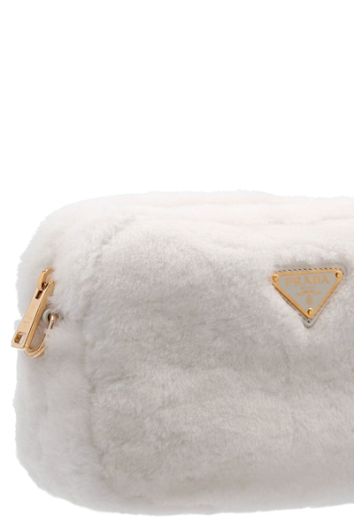 Shop Prada Women Shearling Crossbody Bag In White