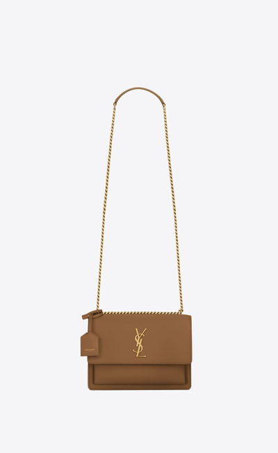 Shop Saint Laurent Women Medium Sunset Leather Shoulder Bag In Brown