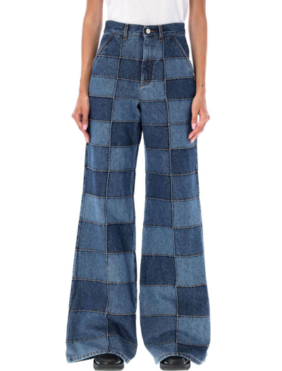 Shop Chloé Patchwork Denim Jeans In Blue Multicolor