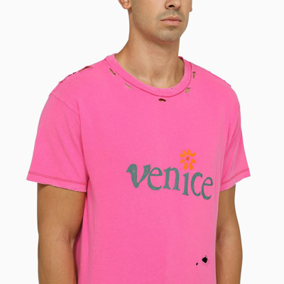 Shop Erl Crew-neck T-shirt With Wears In Pink