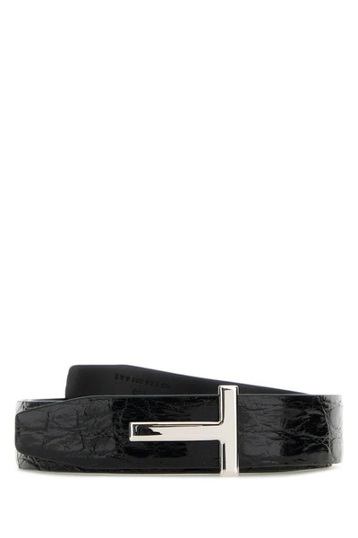 Shop Tom Ford Man Black Leather T Belt