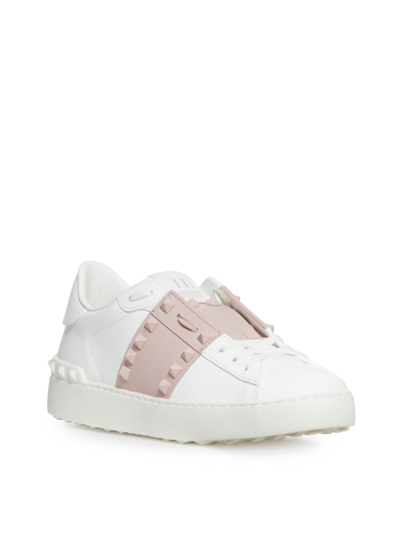 Shop Valentino Garavani Women Rockstud Untitled Calfskin Sneakers With Matching Studs In White