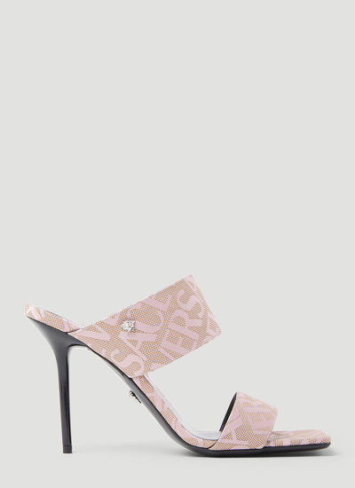 Shop Versace Women Logo Jacquard Mule Sandals In Pink