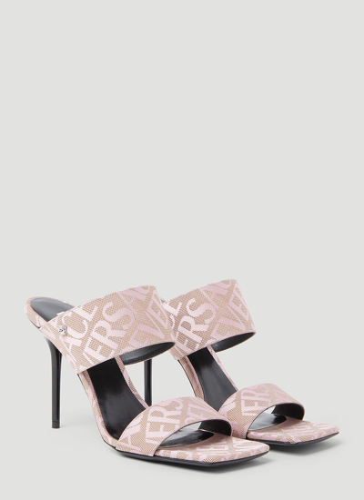 Shop Versace Women Logo Jacquard Mule Sandals In Pink