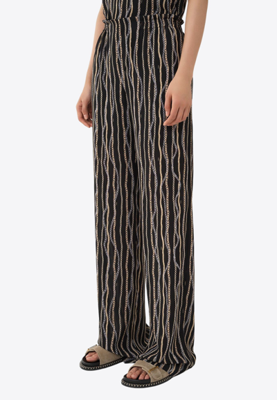 Shop Chloé Chain-striped Silk Pajama Bottoms In Black