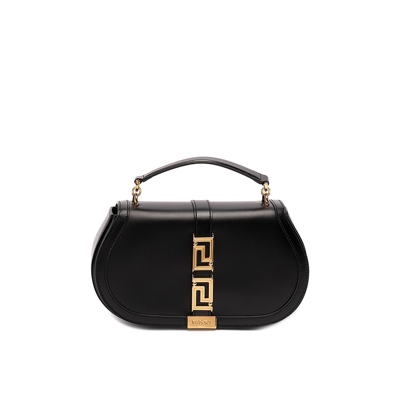 Shop Versace Leather Greca Goddess Handle Bag