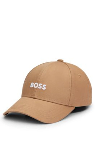 Shop Hugo Boss Cotton-twill Six-panel Cap With Embroidered Logo In Beige