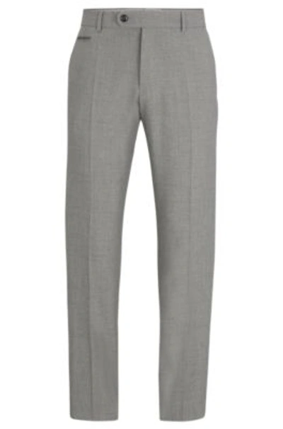 Shop Hugo Boss Slim-fit Trousers In Wrinkle-resistant Melange Fabric In Silver
