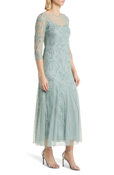 Shop Pisarro Nights Beaded Illusion Neck Gown In Sage