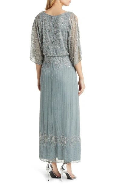 Pisarro Nights Beaded Cold Shoulder Blouson Cocktail Dress In Teal