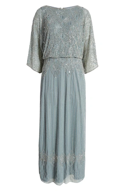 Shop Pisarro Nights Beaded Cold Shoulder Blouson Cocktail Dress In Teal