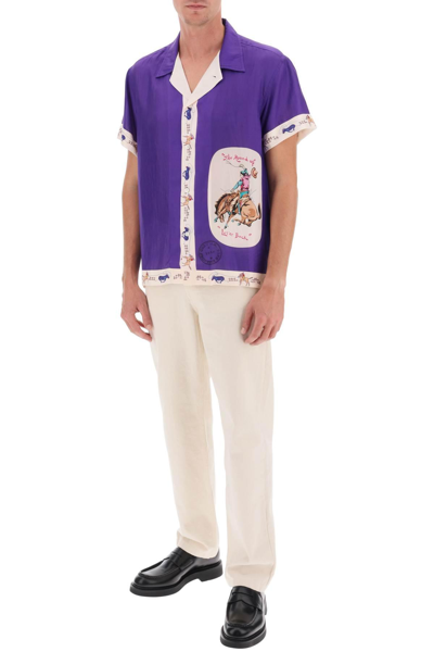Shop Bode Round Up Bowling Shirt With Graphic Motif In Purple