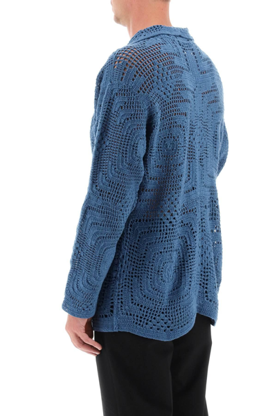 Shop Bode Overdyed Crochet Shirt In Blue