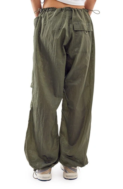 Iets Frans Shiny Baggy Parachute Pants In Dark Khaki