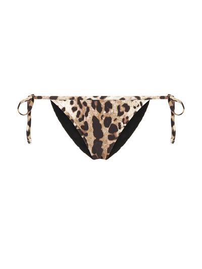 Shop Dolce & Gabbana Bikini Bottoms With Iconic Leopard Print In Brown