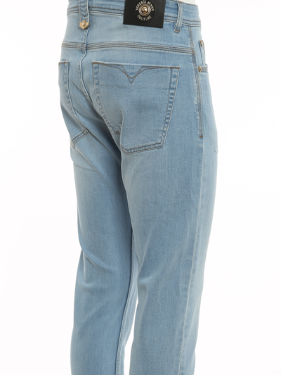 Shop Versace Jeans Couture Straight Leg Five Pocket Jeans In Light Wash