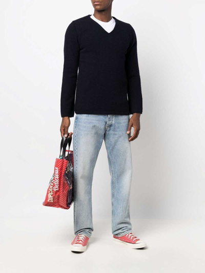 Shop Comme Des Garçons Crew-neck Knit Jumper In Dark Blue