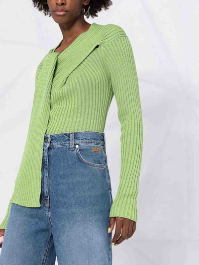 Shop Msgm Ed-knit Knot-detail Top In Green