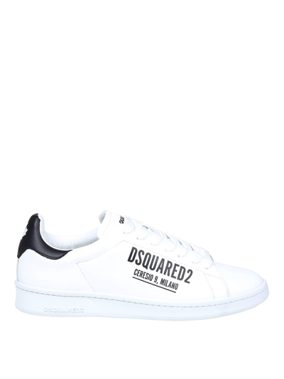 Shop Dsquared2 Leather Sneakers With Logo In White