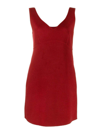 Shop P.a.r.o.s.h Wool V-neck Dress In Red