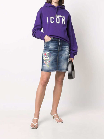 Shop Dsquared2 Icon-print Denim Skirt In Blue