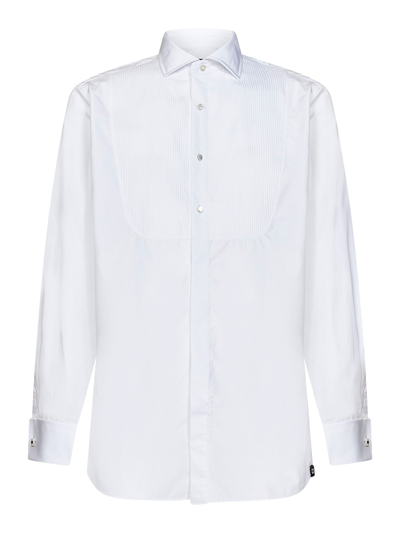 Shop Lardini Cotton Shirt With Partial Visible Buttoning In White