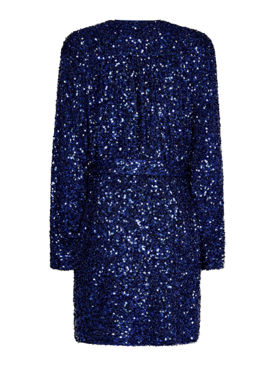 Rotate Birger Christensen Rotate Deep V-neck Sequined Evening Dress With Adjustable Belt In Blue