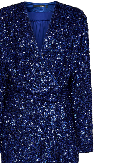 Rotate Birger Christensen Rotate Deep V-neck Sequined Evening Dress With Adjustable Belt In Blue