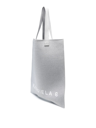 Shop Mm6 Maison Margiela Logo-print Leather Tote In Silver
