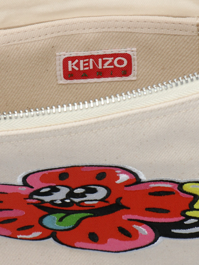 Shop Kenzo Embroidery Clutch Bag In Beige