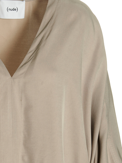 Shop Nude Oversize Viscose Blouse With A V-neck In Beige