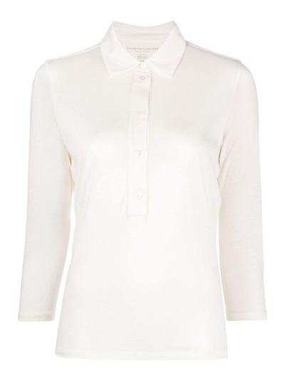 Shop Majestic Silk Blend Polo Shirt In White