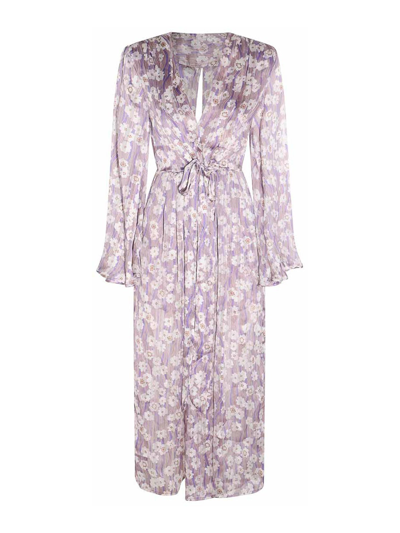 Shop Sabina Musayev Lilac Print Long Dress In Metallic