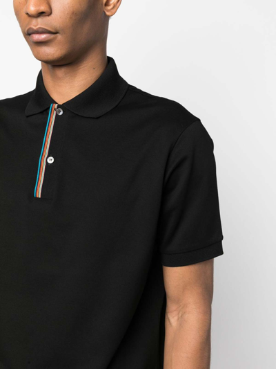 Paul Smith Signature Stripe Cotton Polo Shirt In Black