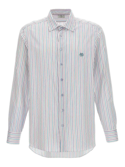 Shop Etro Logo Embroidery Striped Shirt In Multicolour