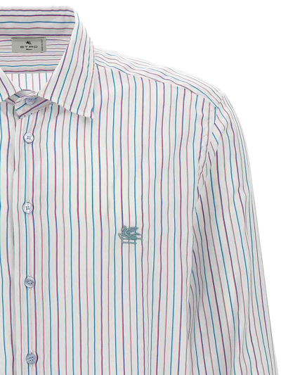 Shop Etro Logo Embroidery Striped Shirt In Multicolour