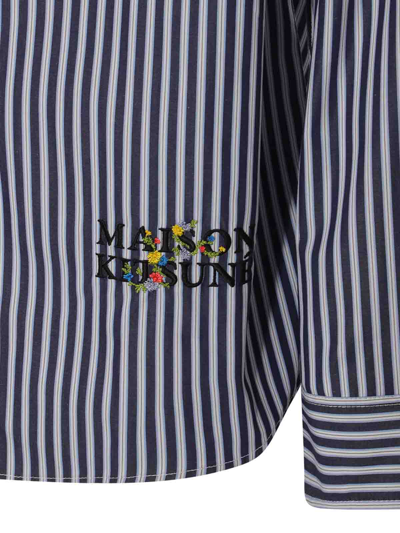 Shop Maison Kitsuné Blue And White Cotton Stripe Shirt