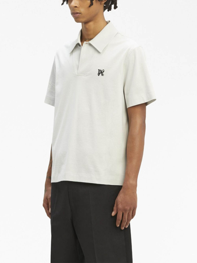 Shop Palm Angels Monogram-embroidered Cotton Polo Shirt In Light Grey